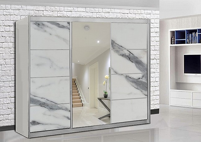 ארון הזזה 3 דלתות - דגם יהלום - פורמיקת שיש ארון הזזה 3 דלתות - דגם יהלום - פורמיקת שיש