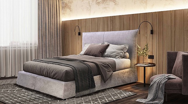 מיטה זוגית מרופדת בבד קטיפה בעיצוב מודרני - דגם בלאנס  מיטה זוגית מרופדת בבד קטיפה בעיצוב מודרני - דגם בלאנס