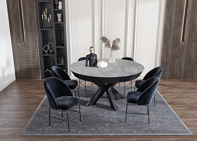 פינת אוכל עגולה בדוגמאת בטון נפתחת בצורה קלה - דגם לוסי פינת אוכל עגולה בדוגמאת בטון נפתחת בצורה קלה - דגם לוסי