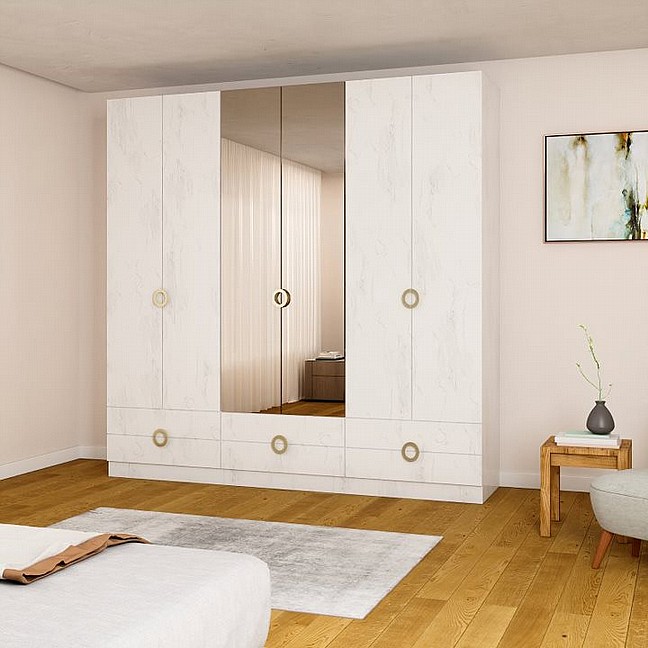 ארון 6 דלתות רוחב 2.4 מ' כולל 6 מגירות אחסון ודלתות מראה - דגם נילס ארון 6 דלתות רוחב 2.4 מ' כולל 6 מגירות אחסון ודלתות מראה - דגם נילס