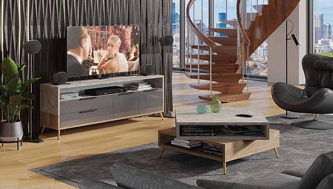 מזנון וזוג שולחנות לסלון מבית House Design דגם טיטאניק - שילוב זכוכית  מזנון וזוג שולחנות לסלון מבית House Design דגם טיטאניק - שילוב זכוכית